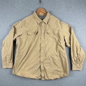 LL Bean Mens 100% Cotton Flannel Lined Shirt Shacket XXL REG Tan Button Up